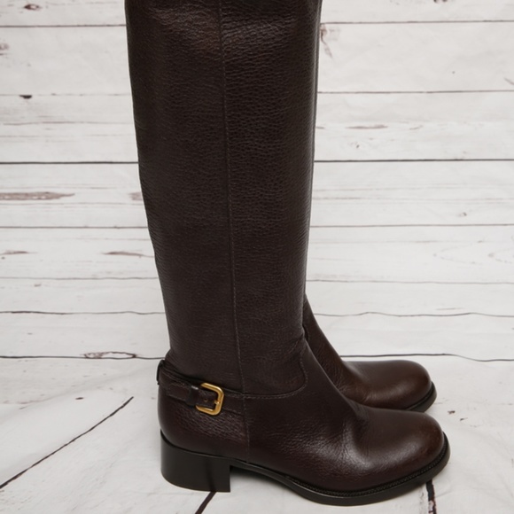 Prada Shoes - Prada Boot Dark Brown Grained Leather Knee High